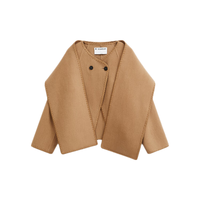 播短款毛呢外套冬季设计感两粒扣斜门襟上衣女DDQ4AD5528 O70黎茶色 M