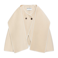 播短款毛呢外套冬季设计感两粒扣斜门襟上衣女DDQ4AD5528 W60浅米灰 L