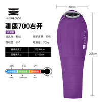 天石睡袋户外成人防寒木乃伊式鸭绒睡袋旅行登山轻量化新驯鹿 冰渊紫700右开