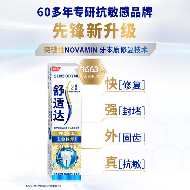 88VIP：SENSODYNE 舒适达 护齿专业修复抗敏感牙膏90g*5支家庭装清洁官方正品