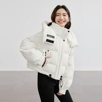 2024冬季女装宽松百搭日常落肩抽绳撞色拉链连帽羽绒外套