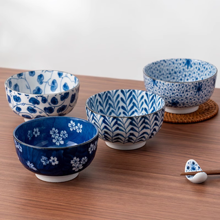 美浓烧 染锦祥物 釉下彩 12.5cm 米饭碗 5个装