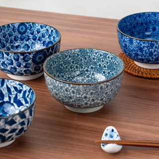 美浓烧 染锦祥物 釉下彩 12.5cm 米饭碗 5个装