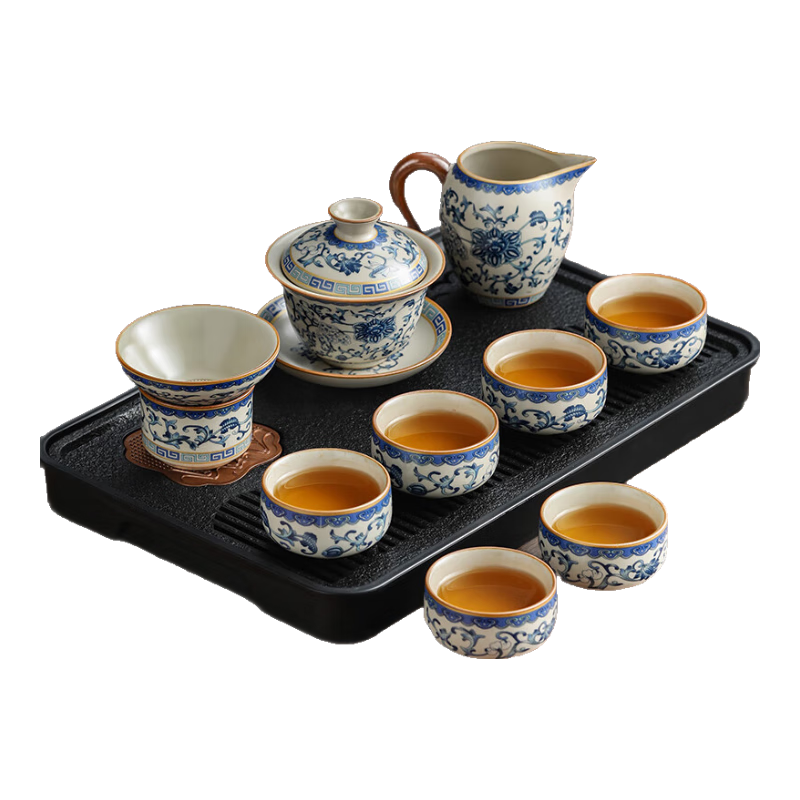 不拙汝窑茶具整套高档办公用家庭用茶壶茶盘功夫茶具向蓉16头泡茶套装