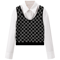 太平鸟 【两件套衬衫】太平鸟冬翻领落肩袖时尚衬衫女小个子气质