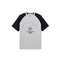Gap 盖璞 男女款纯棉logo撞色插肩短袖T恤 465581 灰色 XXL