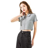 唐狮夏季短袖T恤女别致短款灰色上衣设计感小众polo衫潮