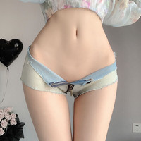 糜岚 MieLanat 超短牛仔裤女超紧露臀日系少热洋气装显瘦低腰牛仔短裤高弹力破洞 S