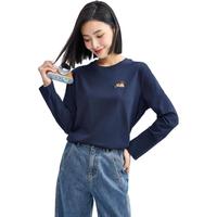 2024年秋冬纯棉打工人主题小刺绣T恤女针织圆领长袖T恤女士