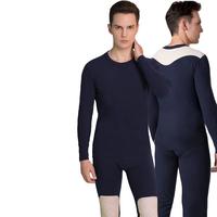 宝派Bopie 羊绒双面绒加绒圆领无痕保暖内衣套装 藏青 2XL