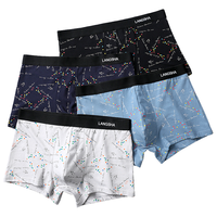 Langsha 浪莎 男士内裤男抑菌平角裤棉质透气中腰印花男式短裤舒适四角裤头 时尚印花4条 175/XL