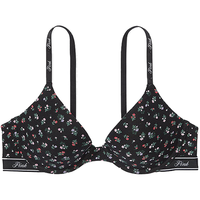 维多利亚的秘密 PINK Logo肩带全罩杯薄衬垫文胸胸罩女士内衣 6GSI黑色花卉图案 11241739 36B 36/80B