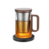 邦田 Bonston 高档办公室泡茶杯 玻璃不锈钢内胆茶水分离杯 500ML 胡桃木把