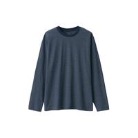 無印良品 MUJI（無印良品 ）男式 天竺织 圆领长袖T恤男士打底衫 藏青色条纹 L 