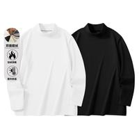JEANSWEST Z+打底衫男秋冬季德绒保暖长袖t恤男士半高领加绒加厚上衣 拼色#白+黑 M