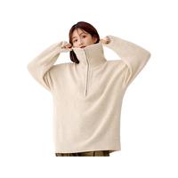 THREEGUN 三枪 女式高领半开襟毛衣羊毛柔软舒适保暖女士毛衫毛衣 浅杏 XL