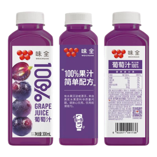 88VIP：味全 鲜果压榨纯果蔬汁100%葡萄汁300mL*10入礼盒0脂果汁饮料