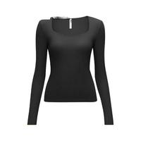 蕉内热皮501++保暖内衣女士打底衫裸感带胸垫7A抗菌莫代尔秋冬季秋衣 【桃心领】黑色 M