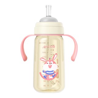 爱得利（evorie）吸管奶瓶 一岁以上大宝宝宽口径带重力球PPSU奶瓶300ml 粉