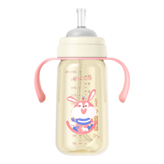 爱得利（evorie）吸管奶瓶 一岁以上大宝宝宽口径带重力球PPSU奶瓶300ml 粉