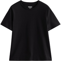 初语长绒棉丝光短袖t恤女2024春季圆领百搭纯棉上衣打底衫 黑色-圆领 M