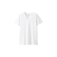 無印良品 MUJI 無印良品  男式  棉冬季 V领 短袖T恤  打底衫FA199C3A 白色 XS（160/84A）