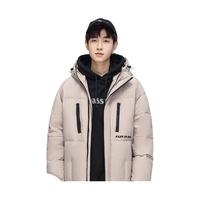 雅鹿冬季羽绒服男短款男士防风连帽派克服外套NR 米白色 180