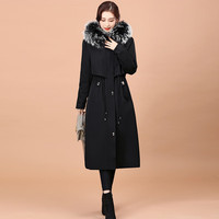 奥豚派克服女大衣长款獭兔毛皮草内胆可拆卸外套MXG2105 黑色  L  L 适合106斤-120斤