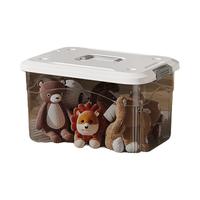 稻草熊手提透明收纳箱玩具储物箱衣服整理箱家用车用工具杂物塑料收纳盒 22#大号-黑透