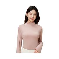 欧迪芬打底衫女半高领秋冬季长袖纯色木耳边洋气内搭修身显瘦百搭风仙粉