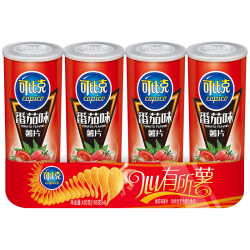 可比克 番茄味薯片105g*4罐桶装组合装休闲零食儿童小吃膨化食品大礼包