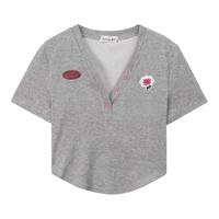 翊尚美短袖t恤女夏季纯棉短款正肩翻领polo衫女装甜辣风修身上衣 8333灰色V领 M【适合95-105斤】