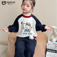 小猪班纳（PEPCO）女童套装可爱立体玩偶卡通猫咪秋冬季加绒加厚卫衣裤子两件套 KX【撞色KT小猫】 加绒 150 (身高140-150cm)