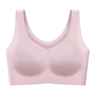 芬腾可安（FENTENGCARE）【2件装】固定乳胶杯无痕高弹裸感调整型收副乳内衣女无钢圈文胸 烟雾粉/肤色 L（115-130斤）