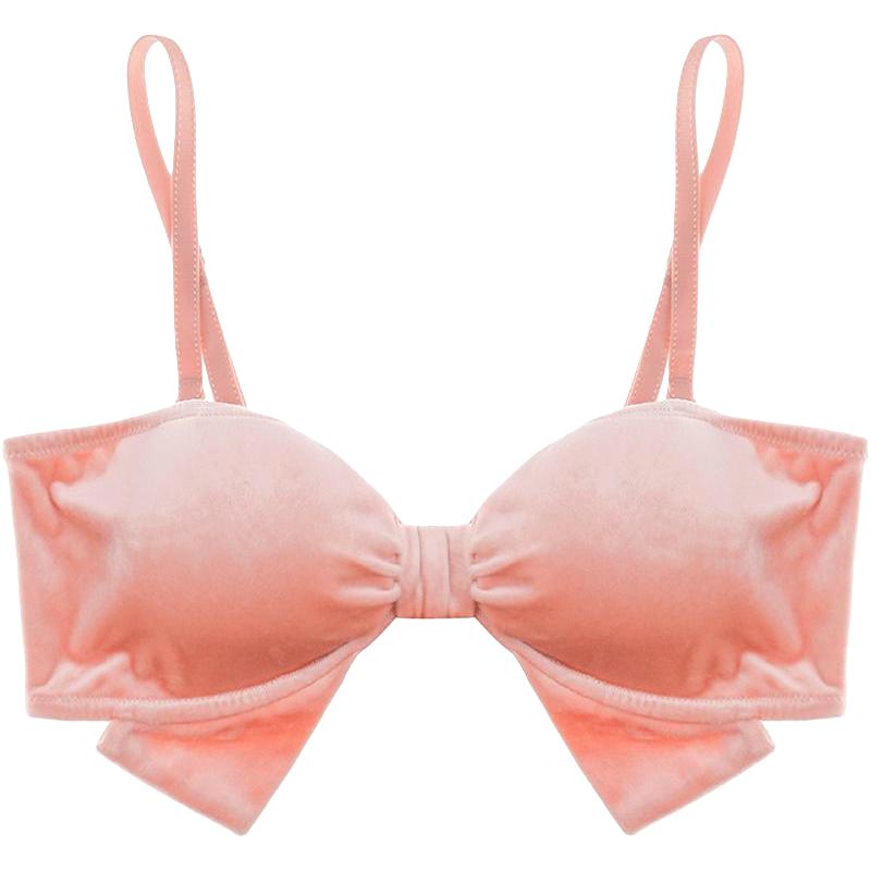 好奇蜜斯纯欲内衣女小胸无钢圈可爱法式丝绒蝴蝶结文胸罩套装薄款
