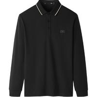 HLA/海澜之家轻商务长袖POLO衫24秋翻领印花黑色打底衫上衣男