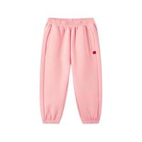 马骑顿 男童25春学院风女童中大童运动休闲卫裤针织裤 粉红 160