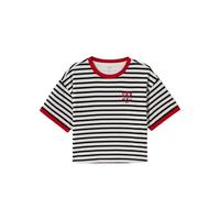 Gap 盖璞 女士亲肤logo撞色领袖口条纹短袖T恤 465246 黑白条纹 S