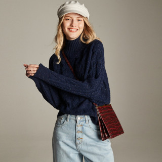 帕罗 女款 7G加厚 100%山羊绒 高品质 半高领羊绒衫 彩点藏青 L