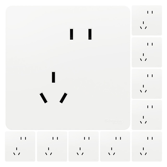 施耐德 皓隽系列开关插座面板 斜五孔 奶油白 10只装