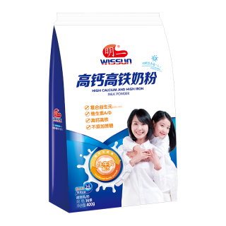 明一 成人青年高钙高铁营养牛奶粉添加益生元多种维生素400g（14袋）