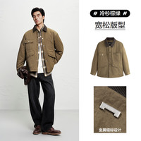 太平鸟男装羽绒服25冬季款工装贴袋外套 B2ACF4298 棕色7