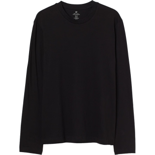 H&M 男装T恤圆领柔软棉质宽松长袖上衣打底衫1029317 黑色 175/100A