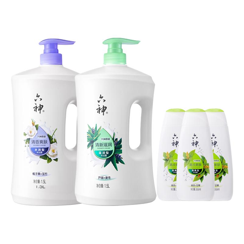 六神 沐浴露套装 (清香爽肤1.5L+清新滋润1.5L+清凉爽肤200ml*3)