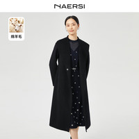 娜尔思(NAERSI)【100羊毛】气质优雅毛呢外套女秋冬新款通勤长大衣 艳红色 XL
