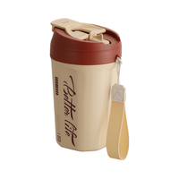 拜杰304不锈钢咖啡杯保温随行杯办公室双层防烫大容量带盖双饮马克杯 304不锈钢咖啡杯520ML米白