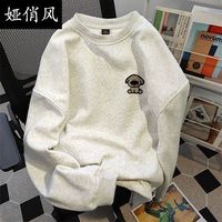 100%加绒加厚棉卡通可爱小狗印花卫衣女秋冬甜美慵懒宽松圆领上衣