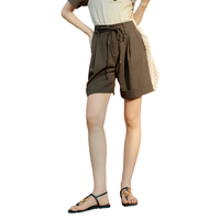 伊芙丽（eifini）伊芙丽自然麻感翻折边装饰系带通勤休闲短裤2024夏装通勤裤子 军绿 S