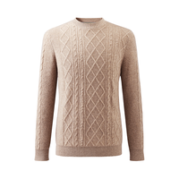 科蒙 加厚100%山羊绒衫简约秋冬针织打底衫绞花毛衣男圆领新潮套衫