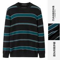 才子 TRIES男装圆领羊毛针织衫男2024秋季条纹打底毛衣 黑蓝色 50